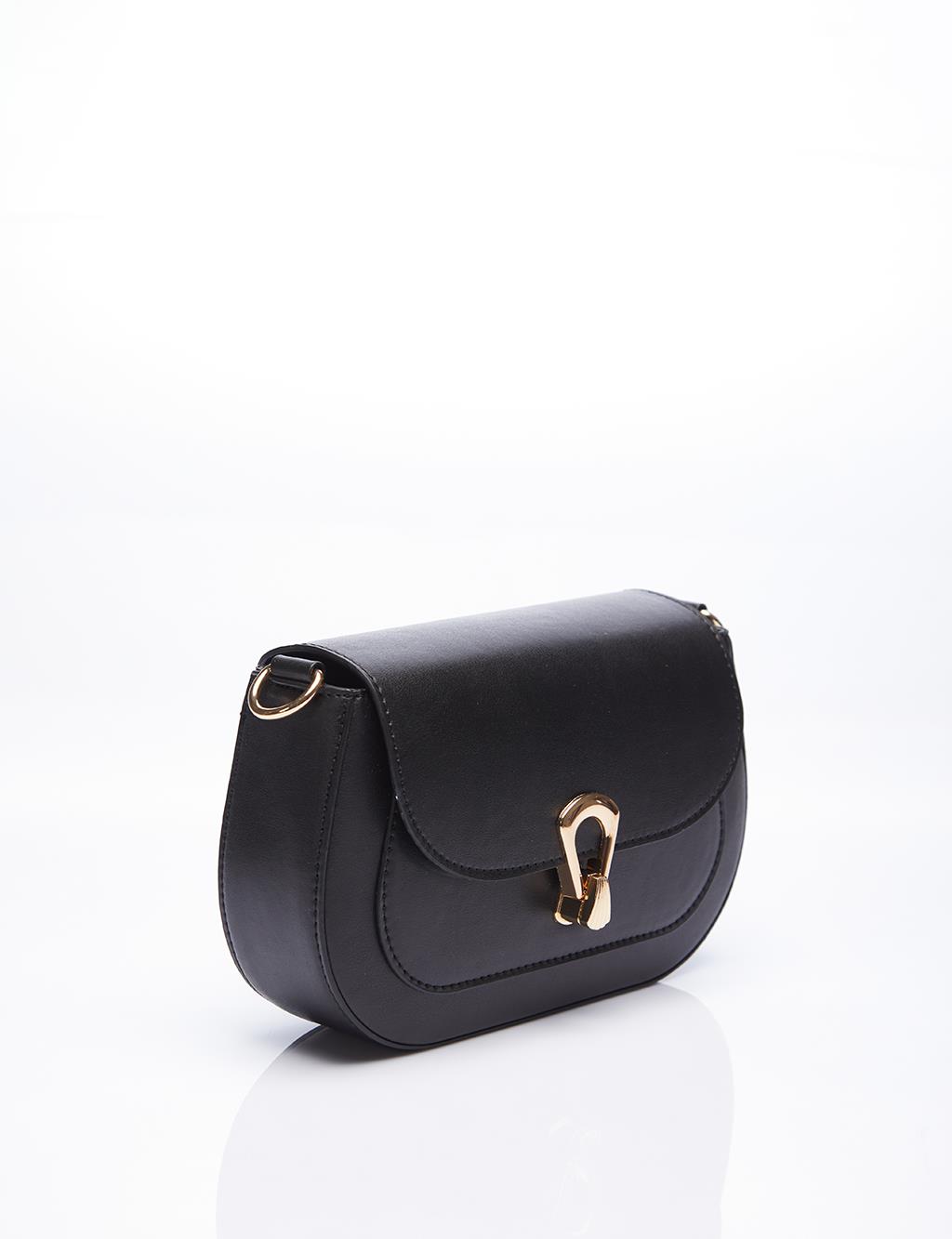 Shoulder Bag with Metal Buckle Black