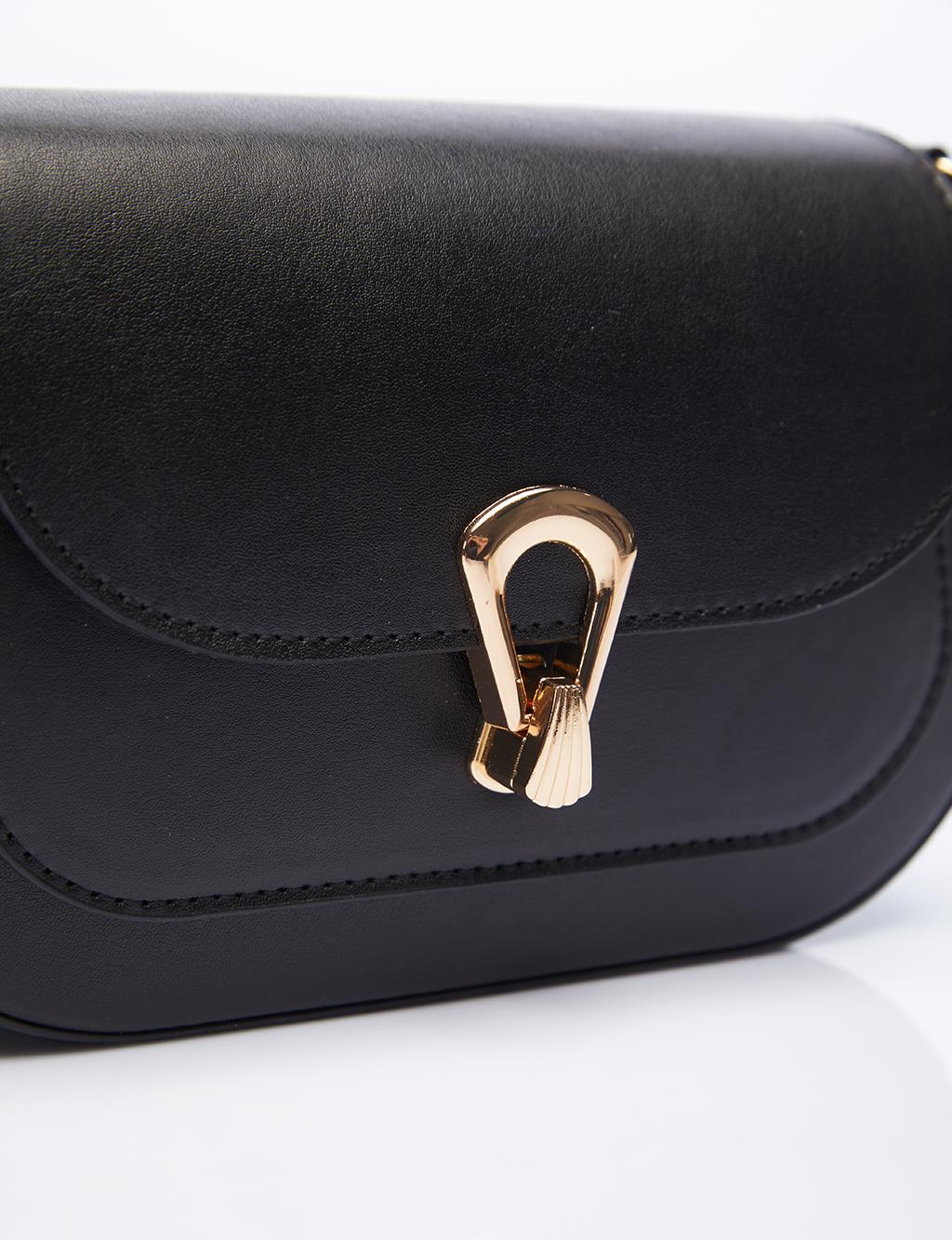 Shoulder Bag with Metal Buckle Black