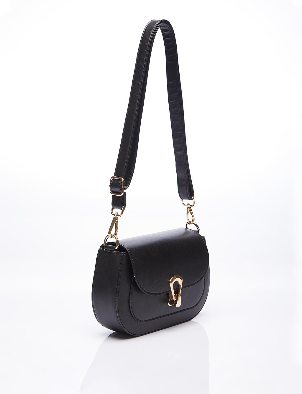 Shoulder Bag with Metal Buckle Black