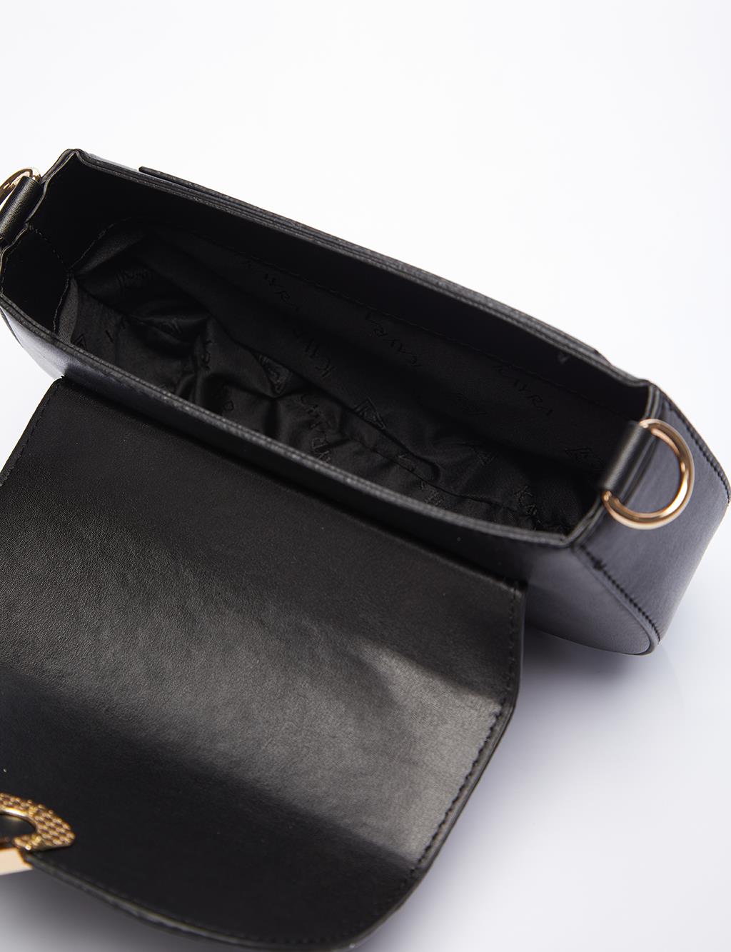 Shoulder Bag with Metal Buckle Black