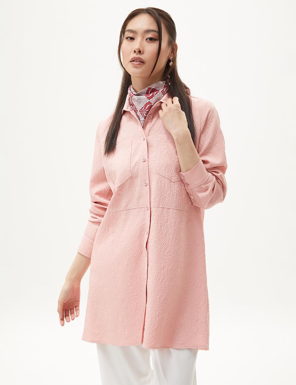 Shirt Collar Pocket Detailed Tunic Salmon