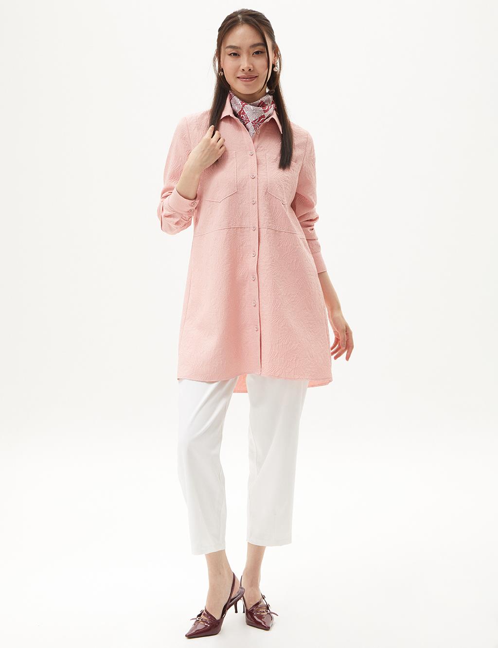 Shirt Collar Pocket Detailed Tunic Salmon