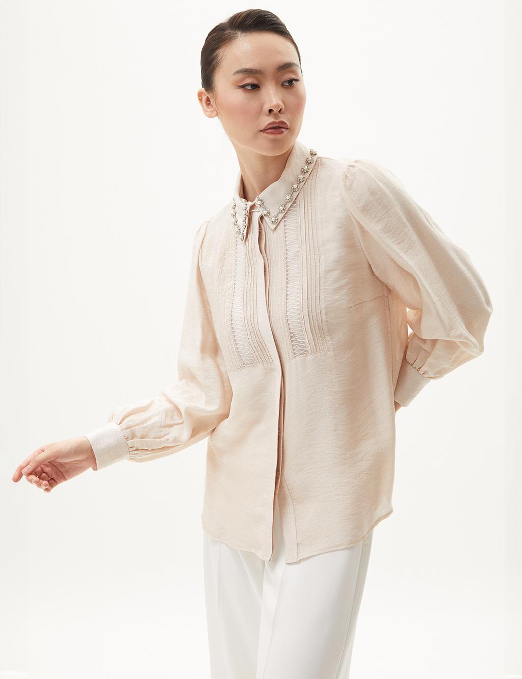 Beaded Sewing Detailed Blouse Cream