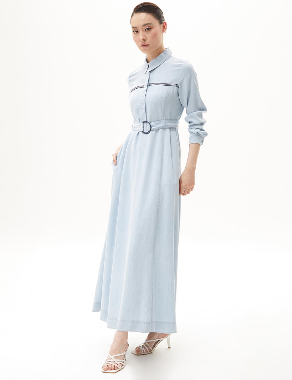 Shirt Collar Lyocell Dress Indigo