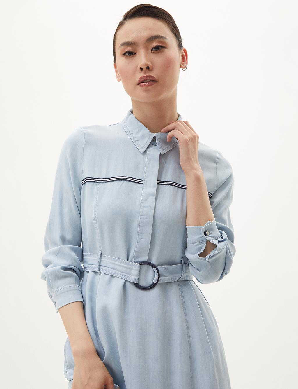 Shirt Collar Lyocell Dress Indigo