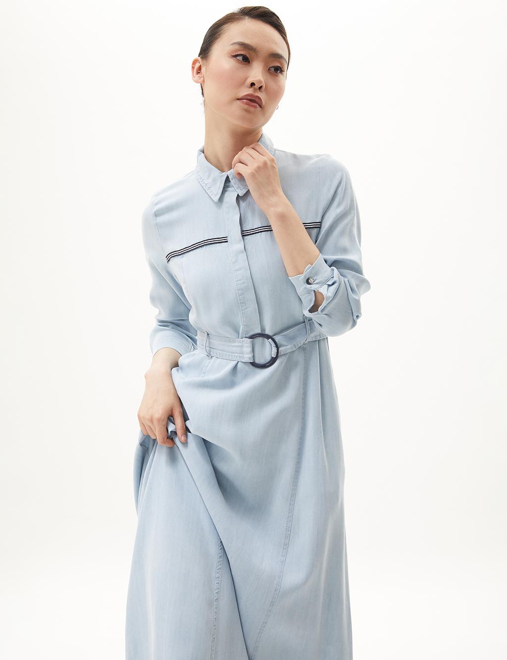 Shirt Collar Lyocell Dress Indigo