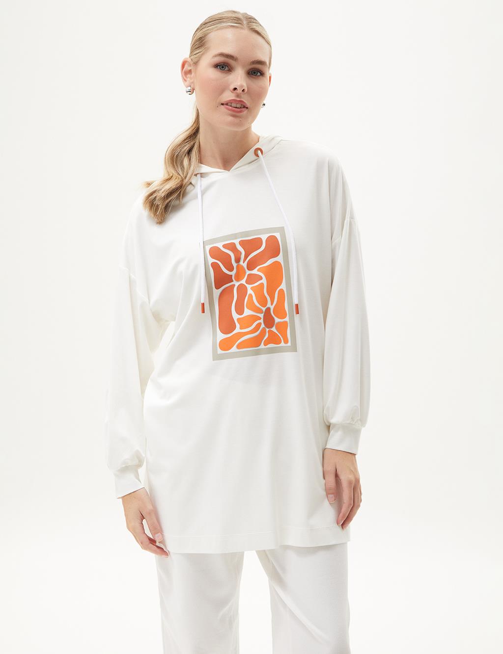 Hooded Detailed Embroidered Sweatshirt Optical White