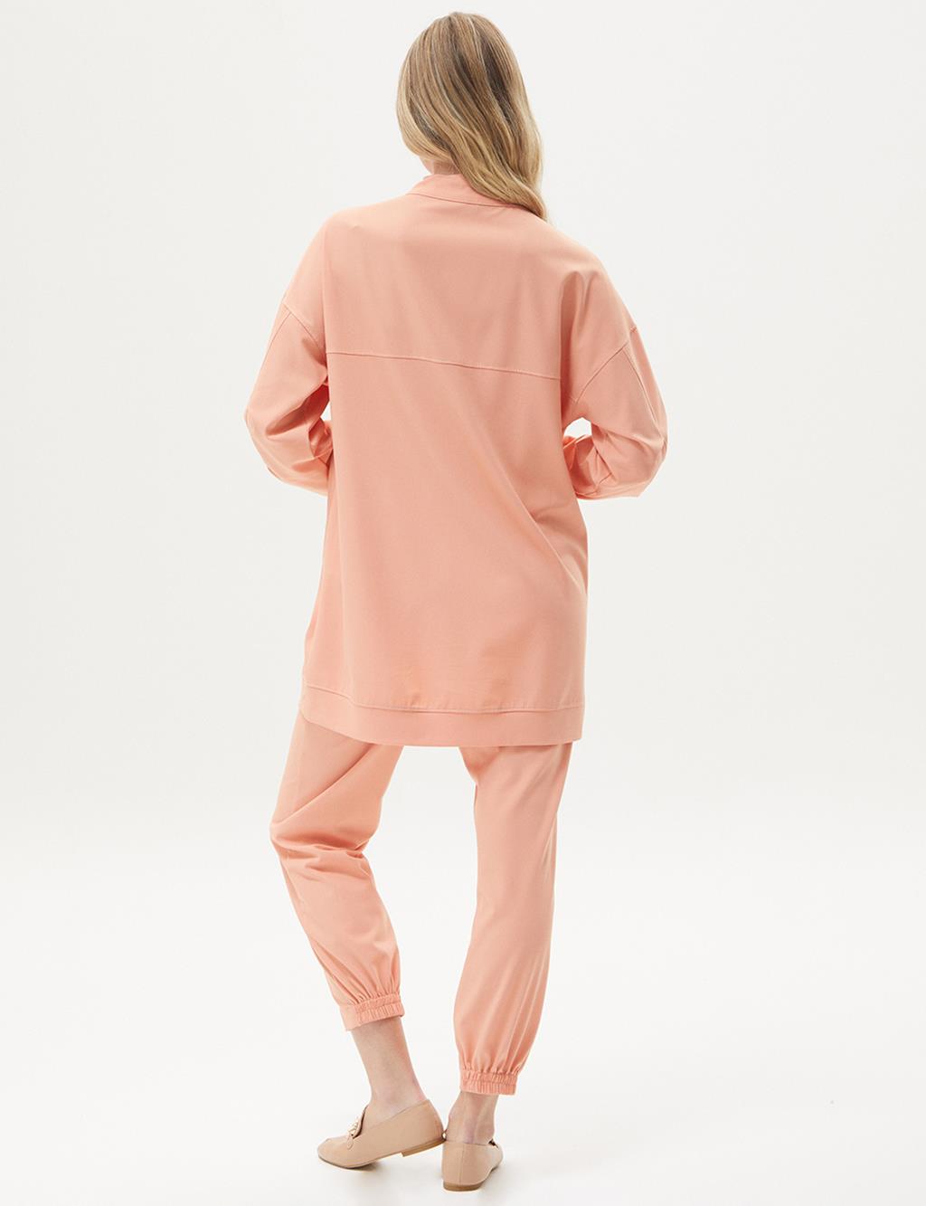 Pocket Detailed Half Zipper Double Suit Peach