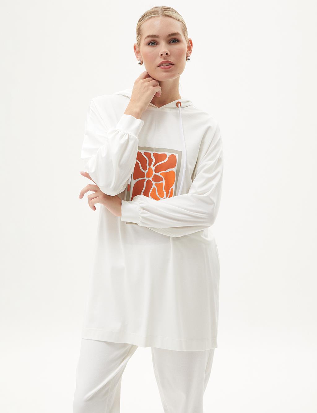 Hooded Detailed Embroidered Sweatshirt Optical White