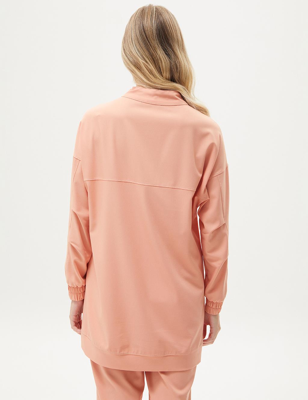 Pocket Detailed Half Zipper Double Suit Peach