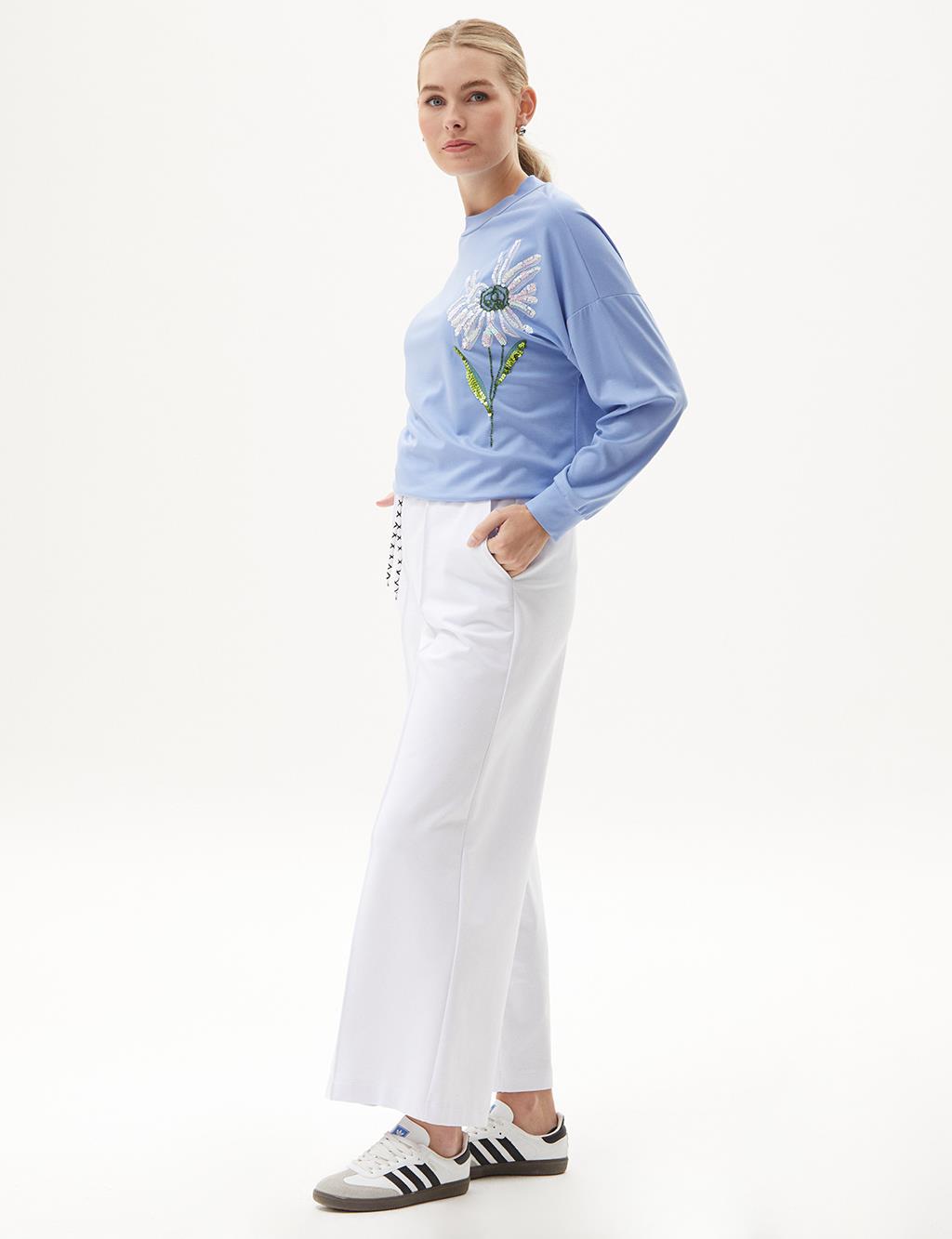 Elastic Waist Wide Leg Pants Optical White