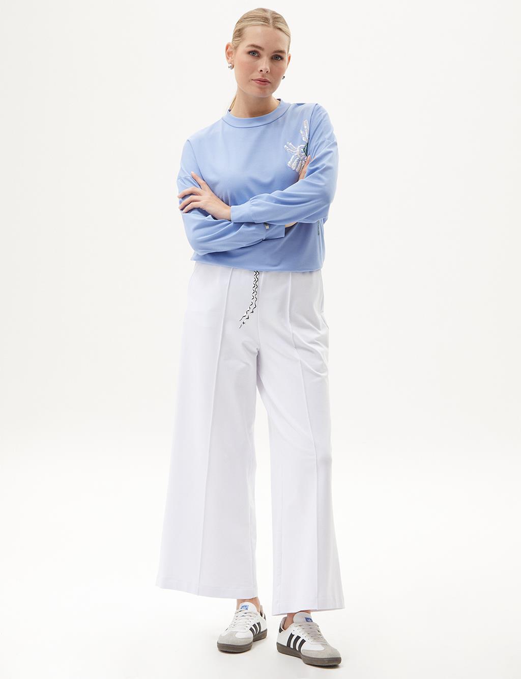 Elastic Waist Wide Leg Trousers Optical White