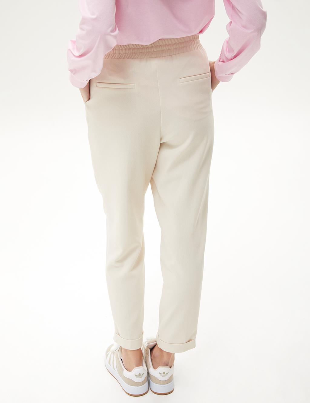 Elastic Waist Lace Trousers Cream