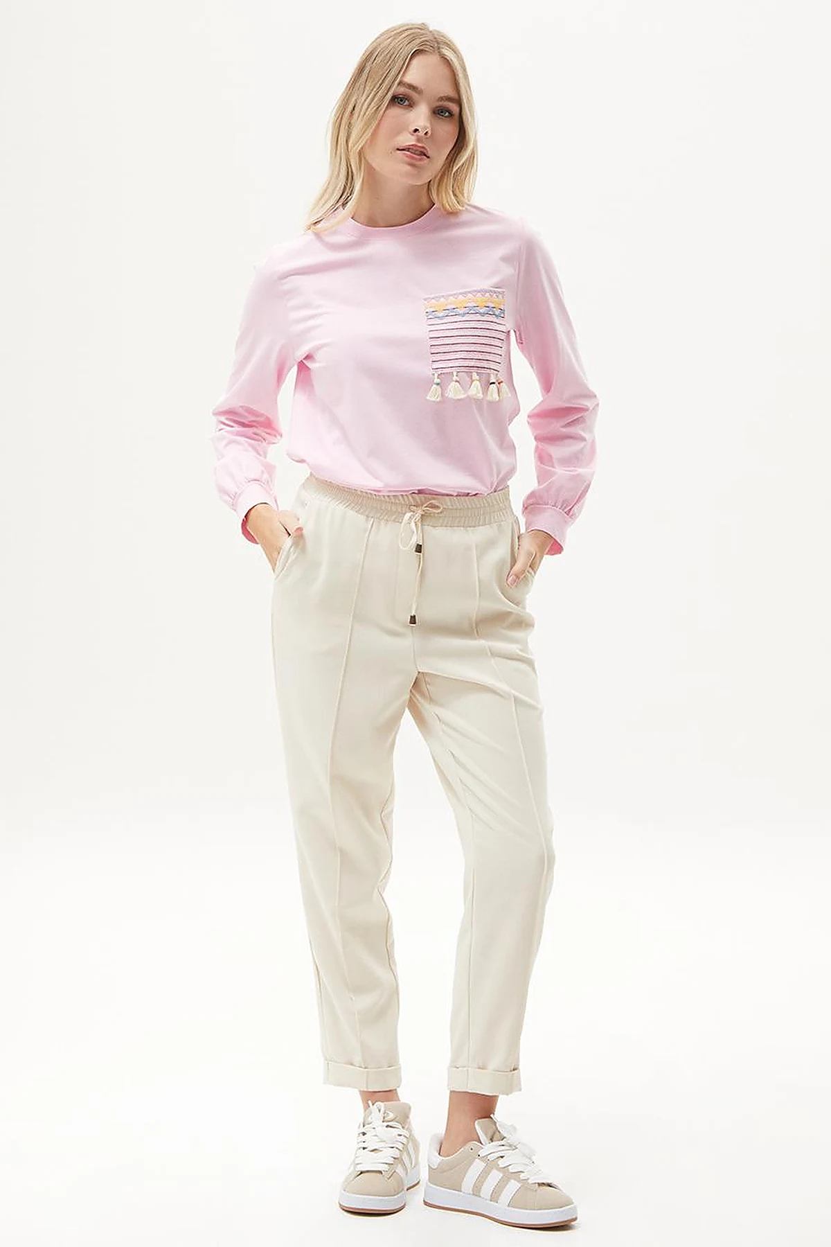 Chima Stitch Lace-Up Pants Cream