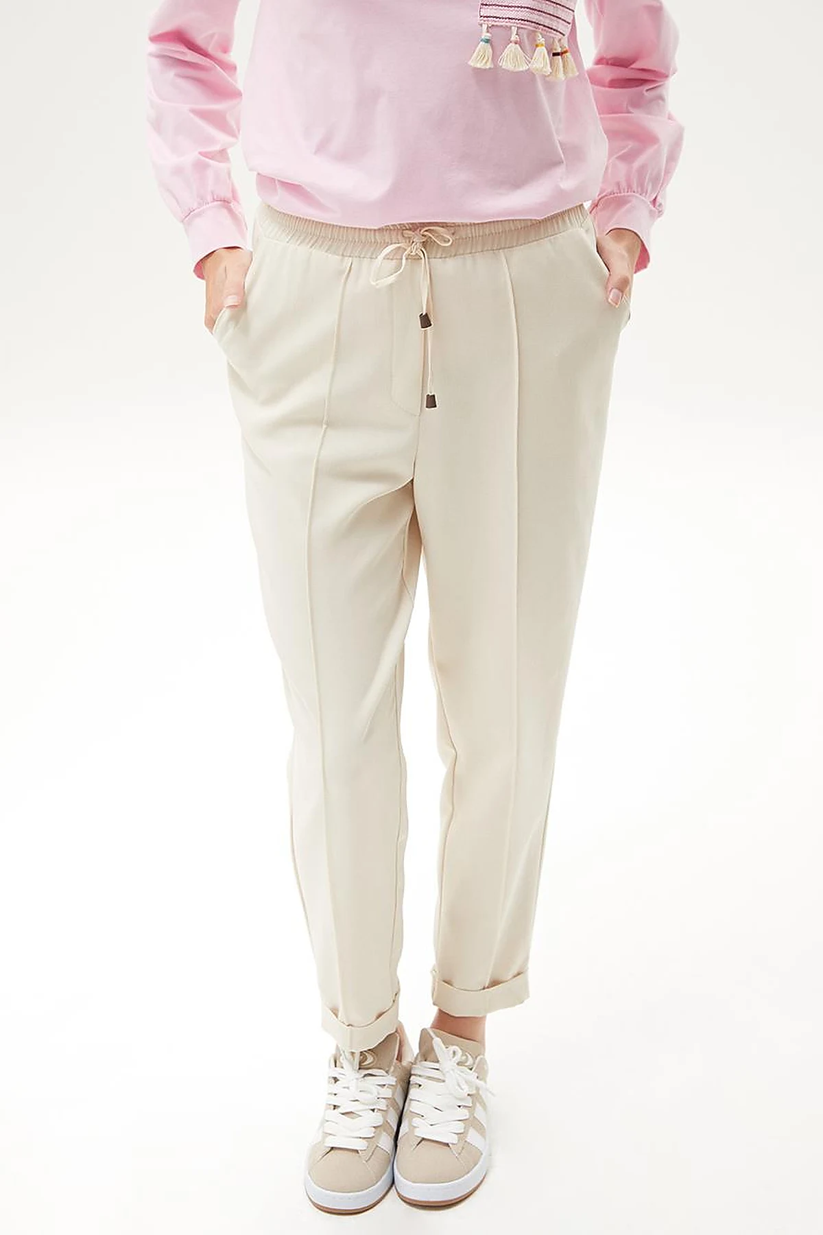 Chima Stitch Lace-Up Pants Cream