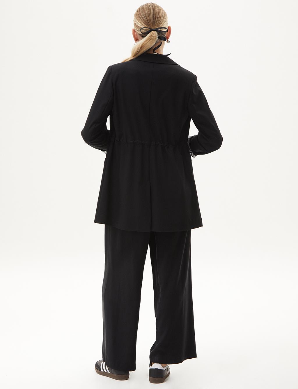 Buttoned Waist Gathered Jacket Black