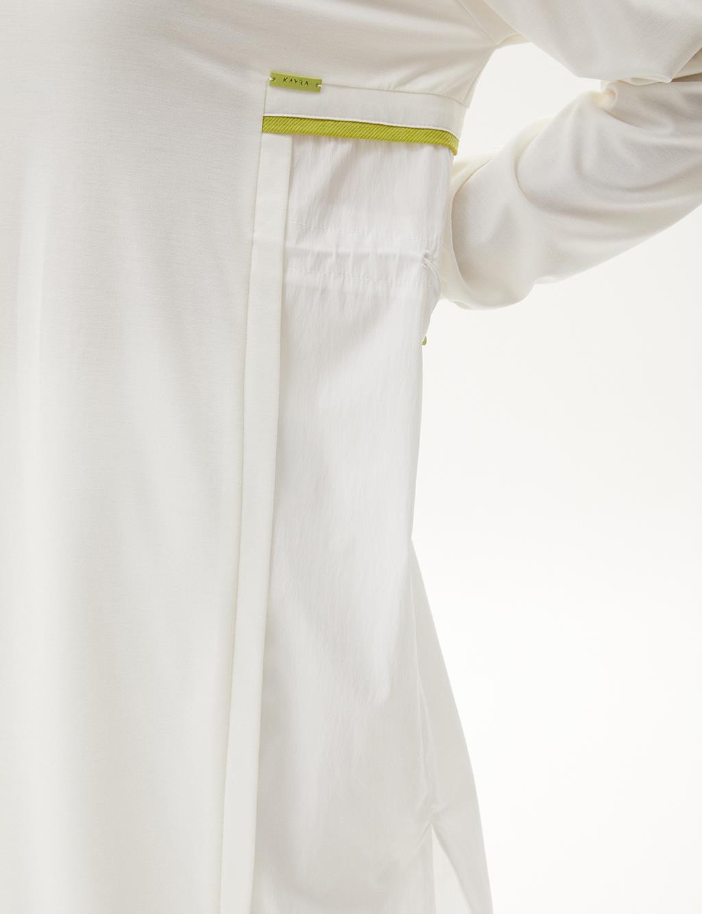 Elastic Waist Crew Neck Rayon Sweatshirt Optical White