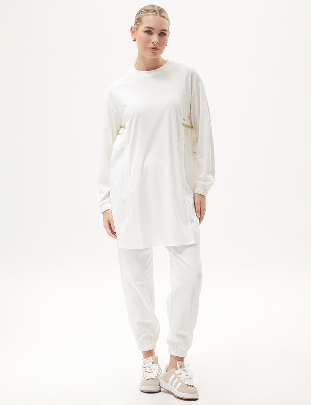 Elastic Waist Crew Neck Rayon Sweatshirt Optical White