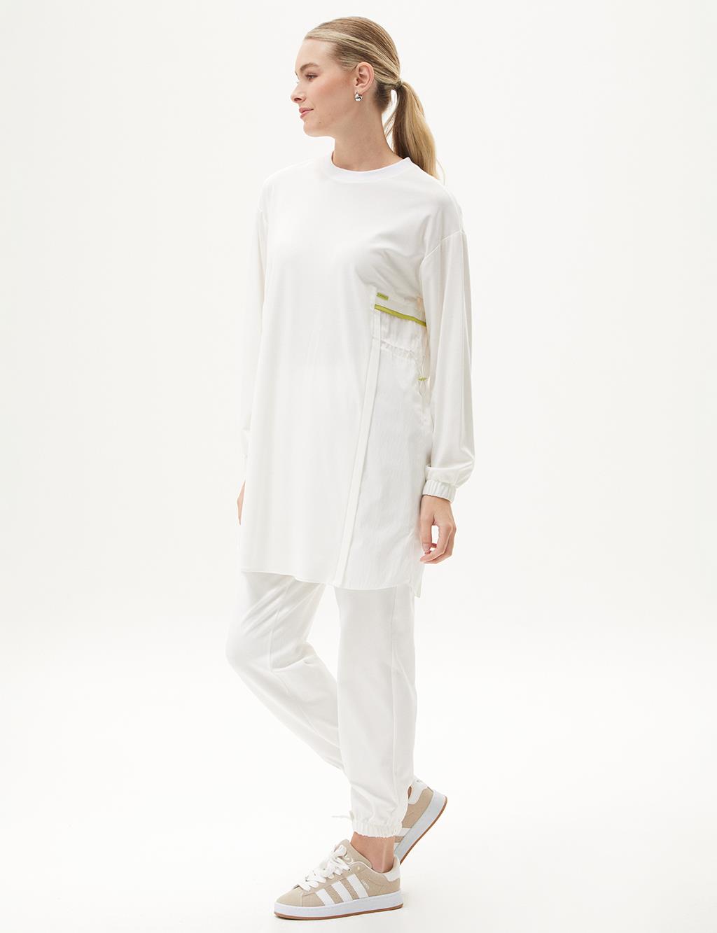 Elastic Waist Crew Neck Rayon Sweatshirt Optical White