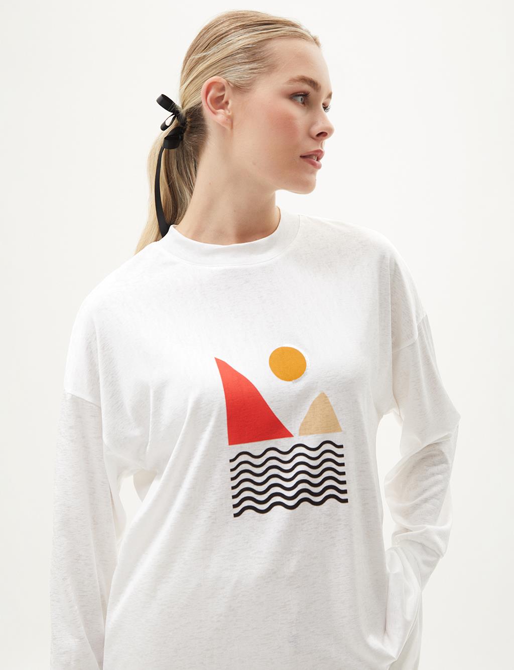 Geometric Patterned Sweatshirt Optical White