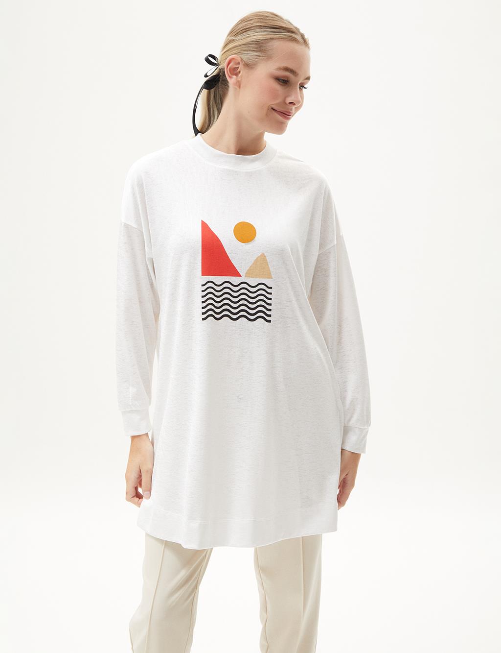 Geometric Patterned Sweatshirt Optical White