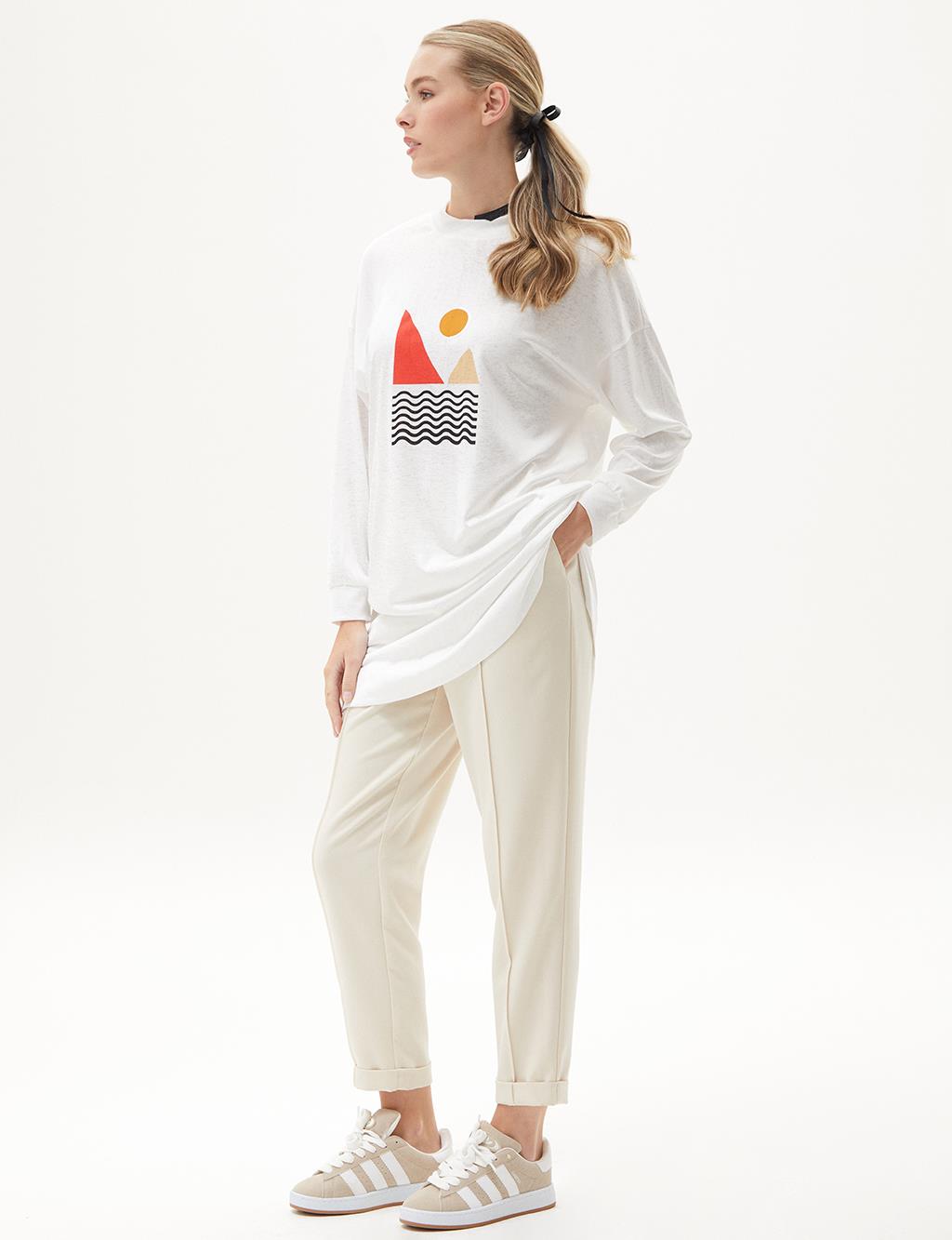 Geometric Patterned Sweatshirt Optical White