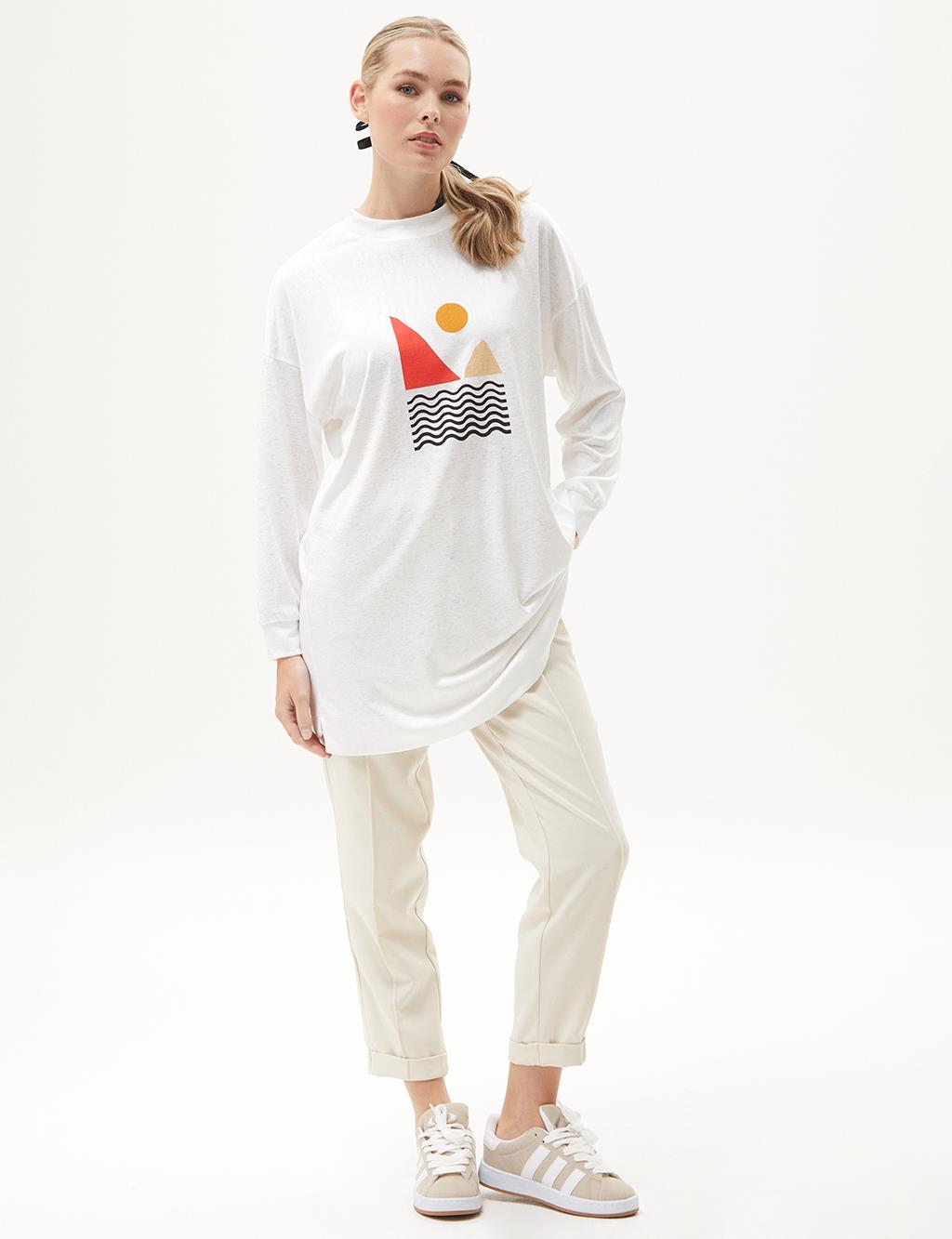 Geometric Patterned Sweatshirt Optical White