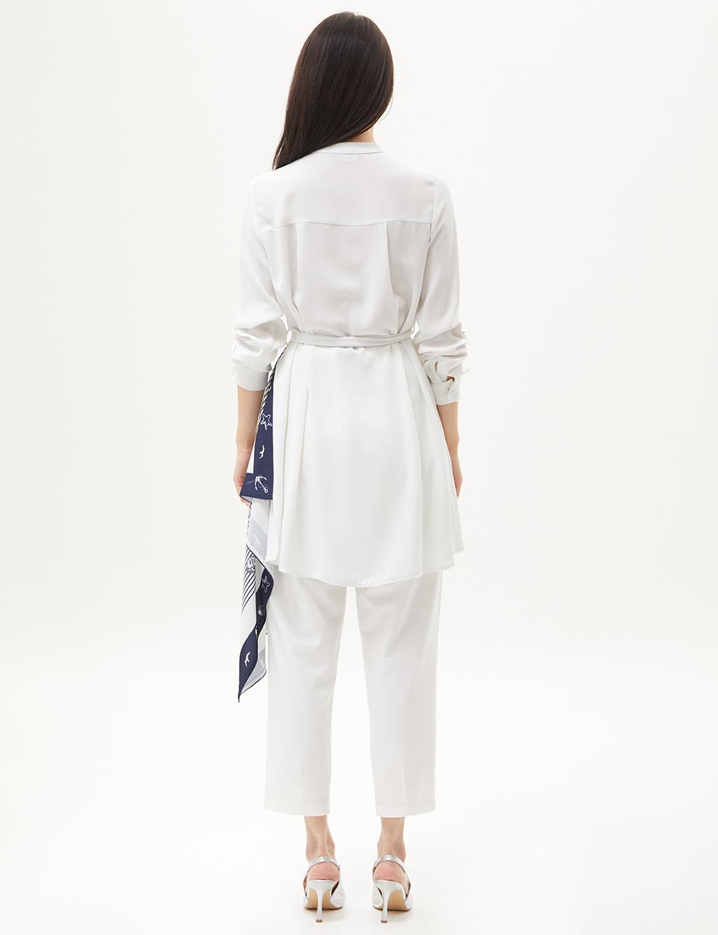 Print Detail Asymmetrical Cut Tunic in Optical White