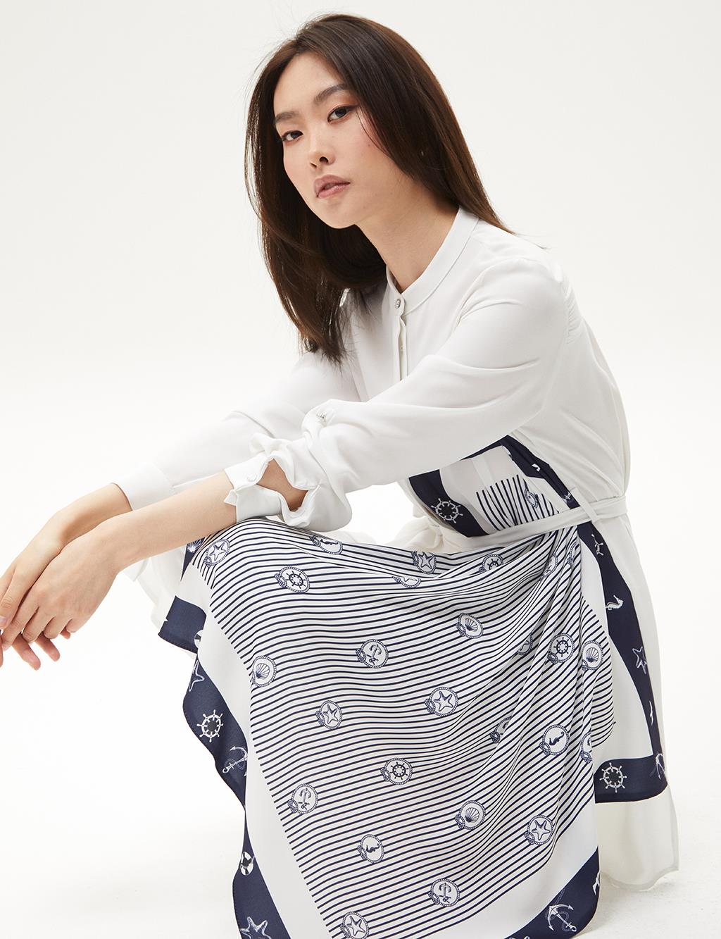 Print Detail Asymmetrical Cut Tunic in Optical White