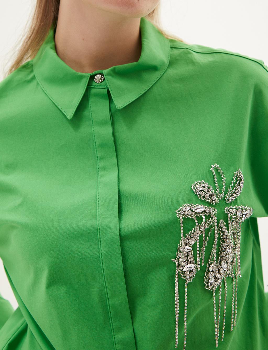 Embroidered Detailed Poplin Tunic Clover Green