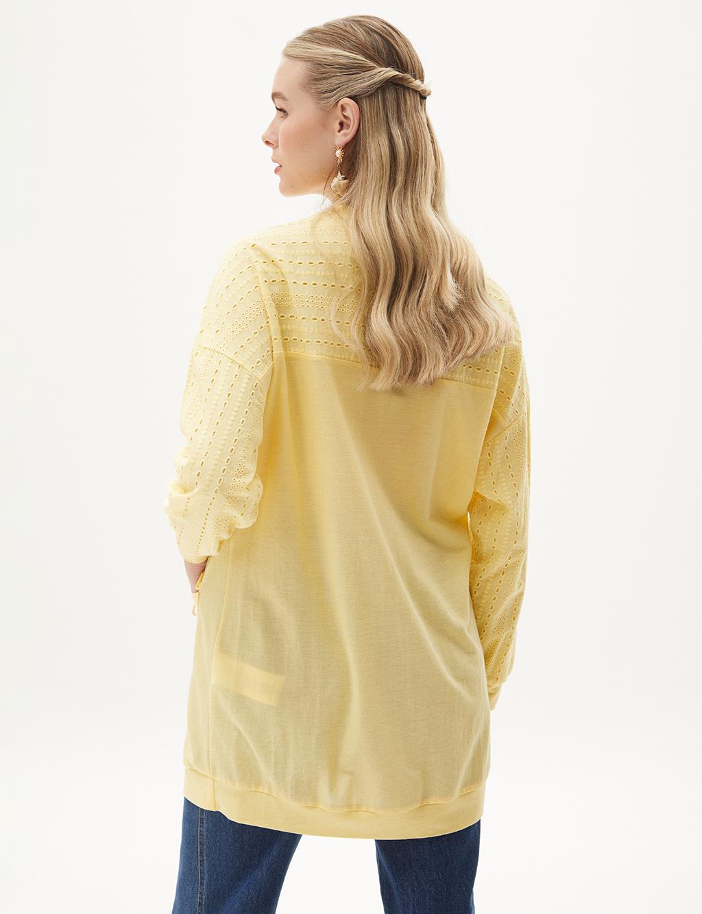 Embroidery Mixed Crew Neck Tunic Yellow