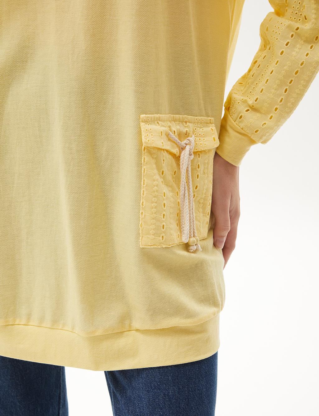 Embroidery Mixed Crew Neck Tunic Yellow