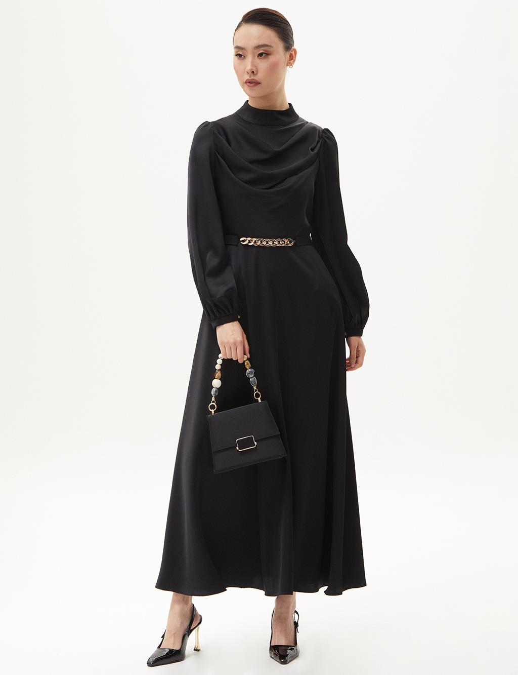Belt Detailed Stylish Dress Black