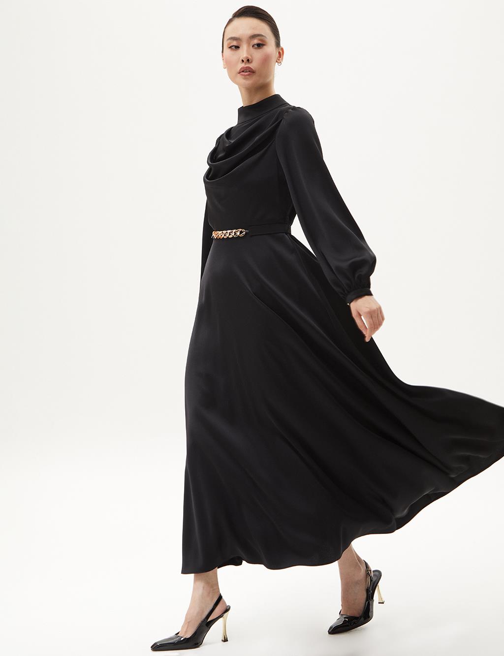 Belt Detailed Stylish Dress Black