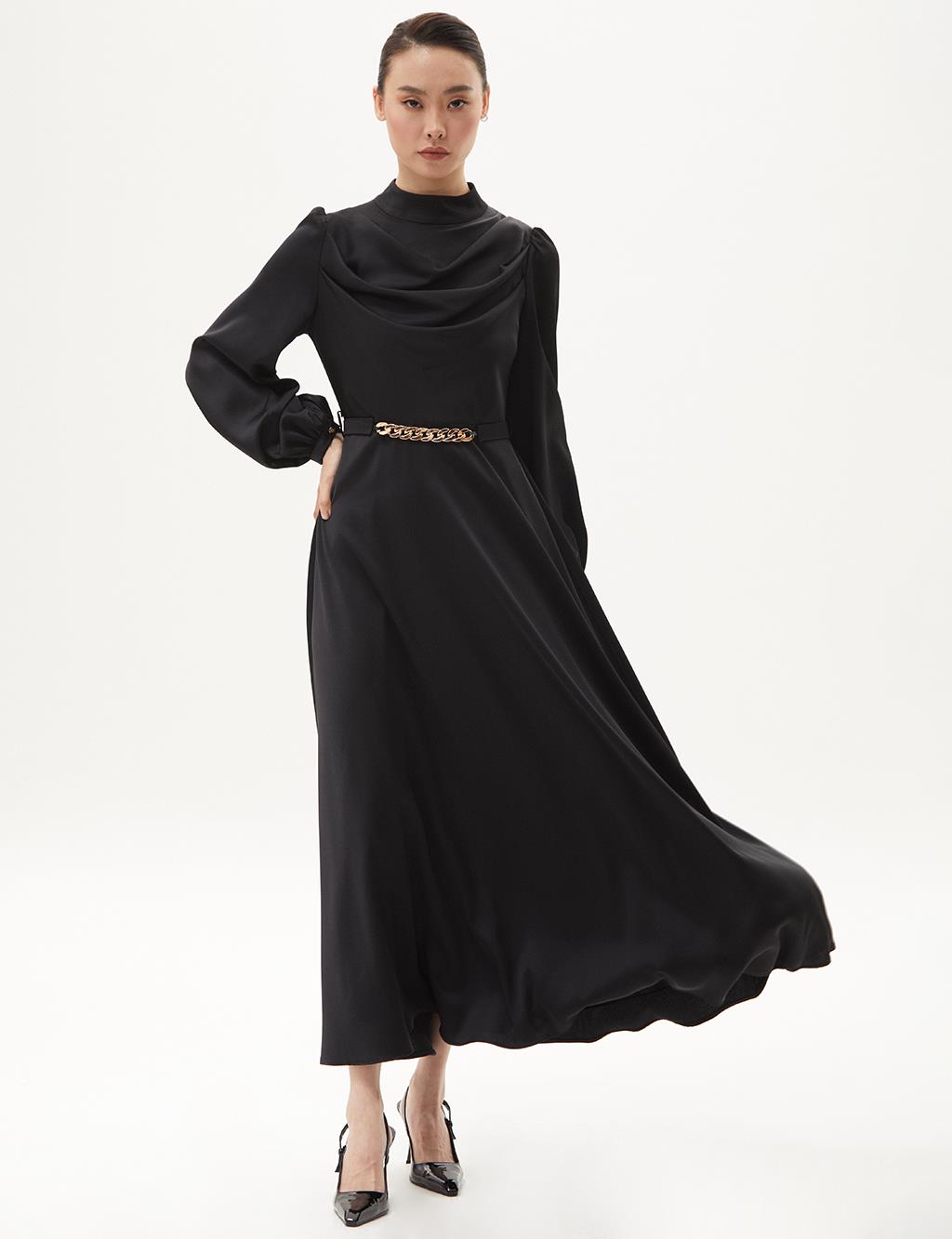 Belt Detailed Stylish Dress Black