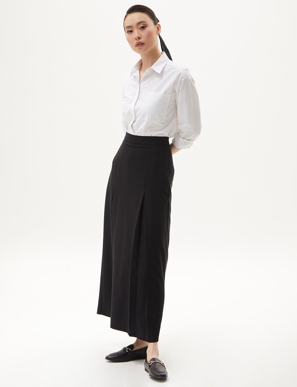 Front Double Pleated Skirt Black