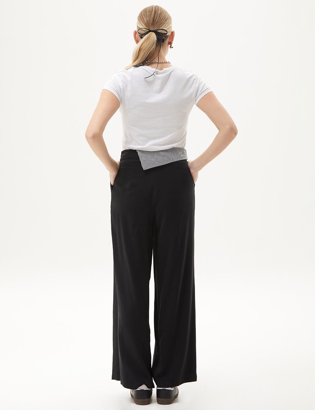 Pleated Wide Leg Trousers Black