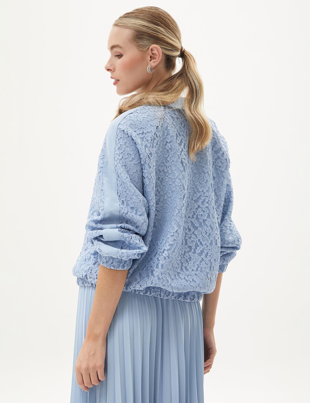 Lace Pattern Bomber Jacket Ice Blue