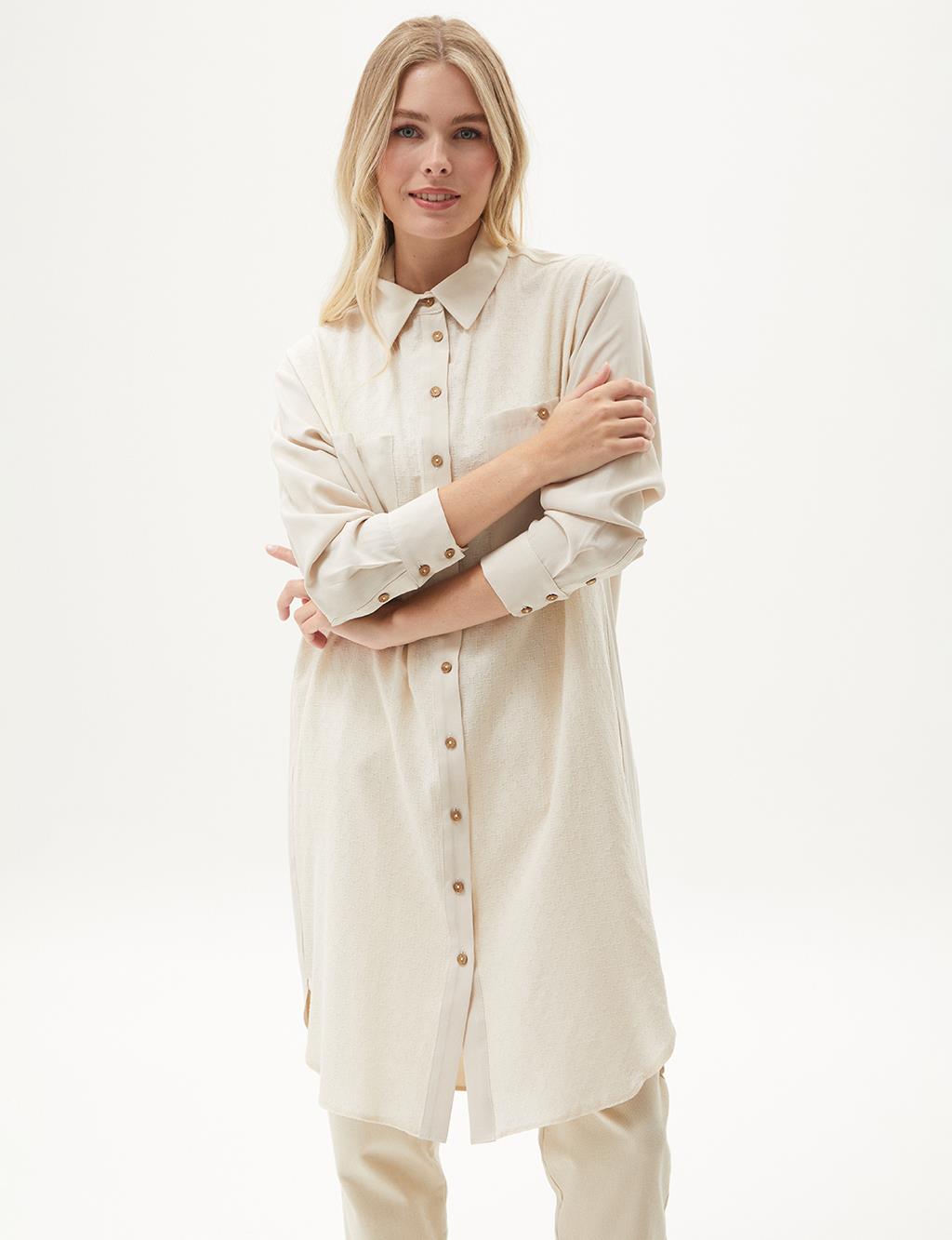 Fabric Mixed Poplin Tunic Cream