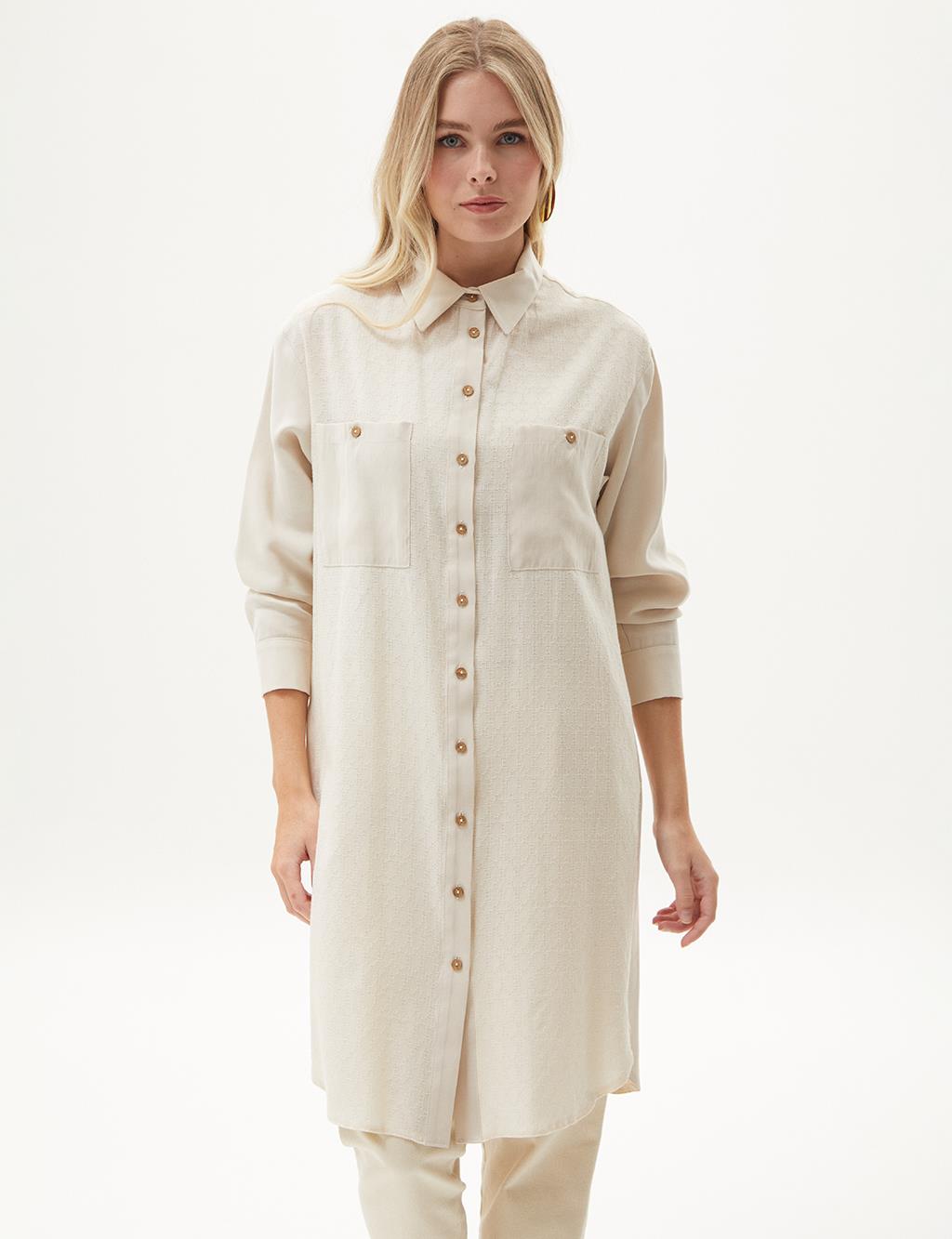 Fabric Mixed Poplin Tunic Cream