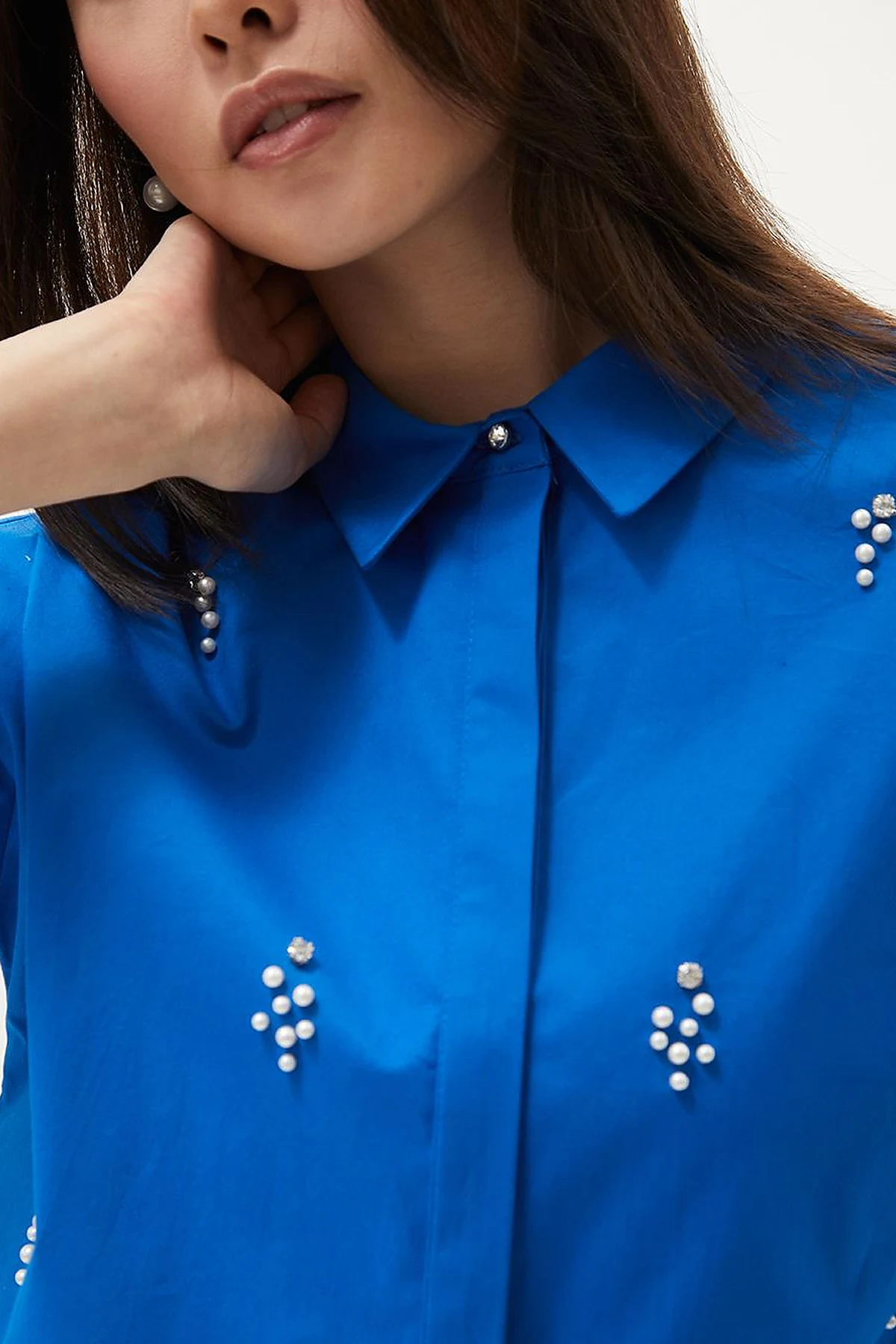 Stone Embellished Poplin Tunic Cobalt Blue