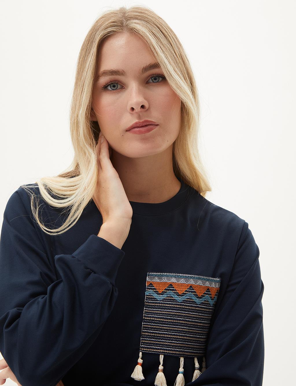 Tassel Detailed Sweatshirt Dark Navy Blue