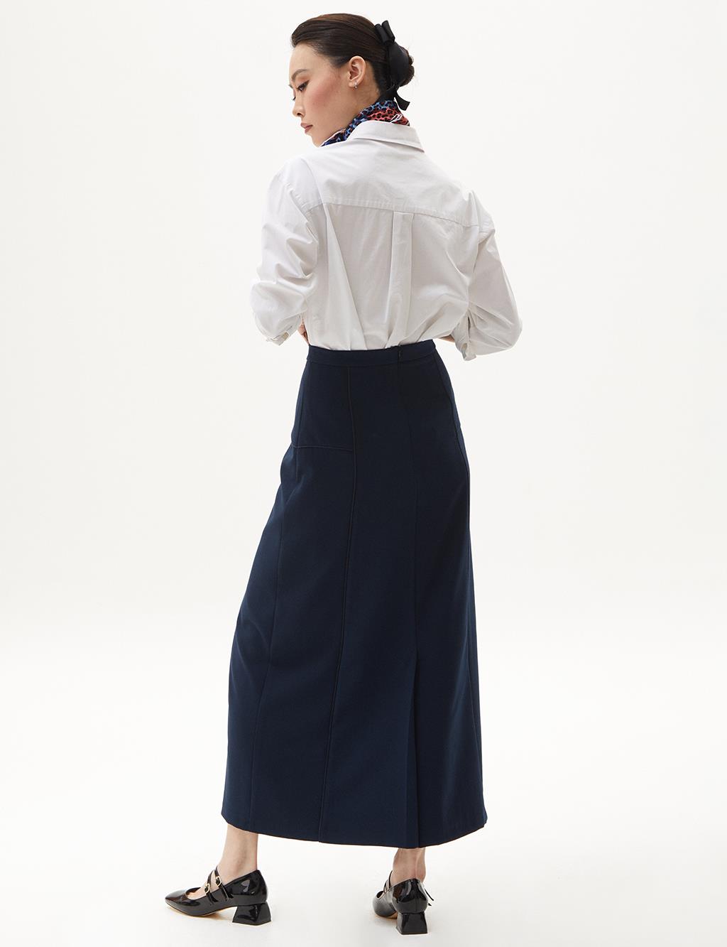High Waist A-Line Skirt Dark Navy Blue