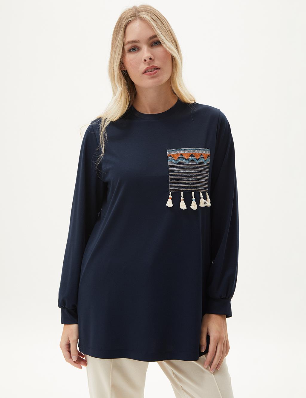 Tassel Detailed Sweatshirt Dark Navy Blue