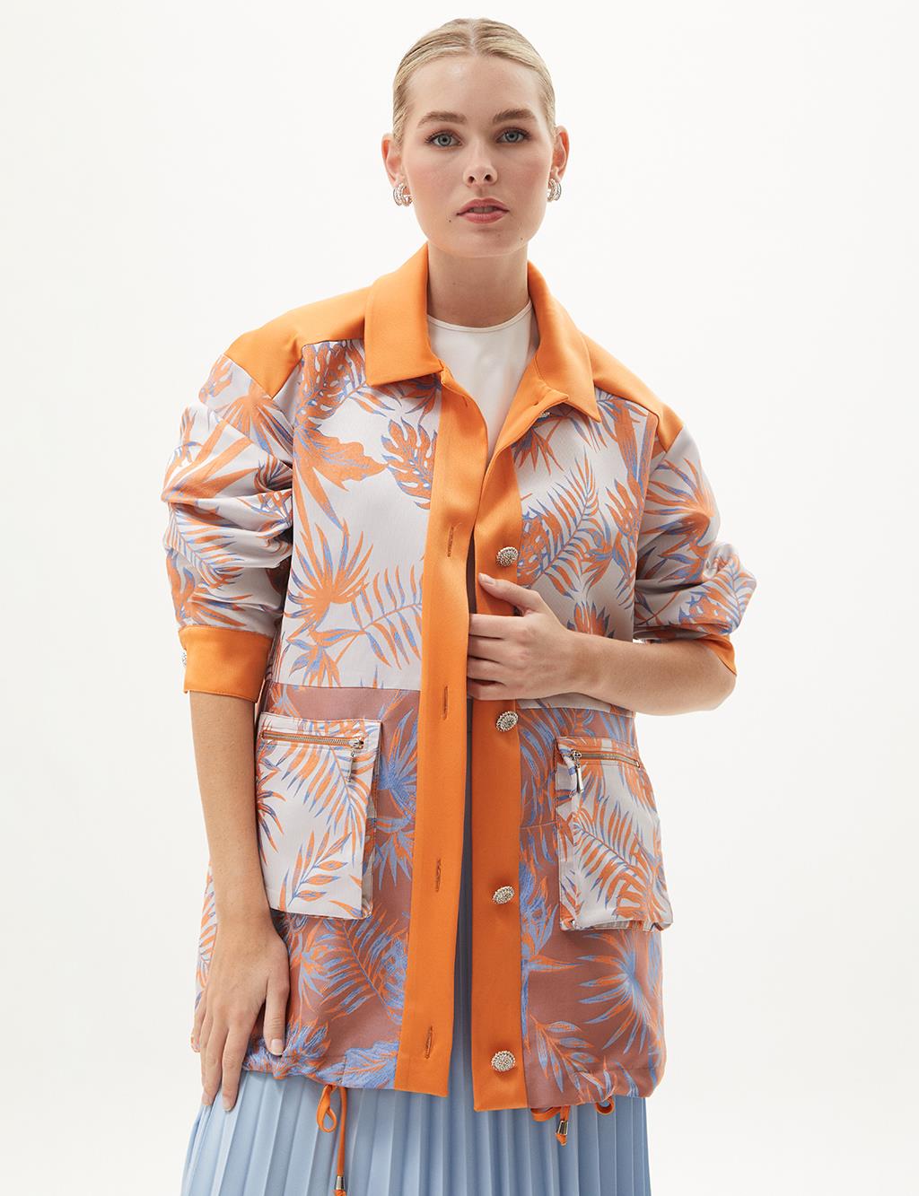 Floral Pattern Jacquard Jacket Orange