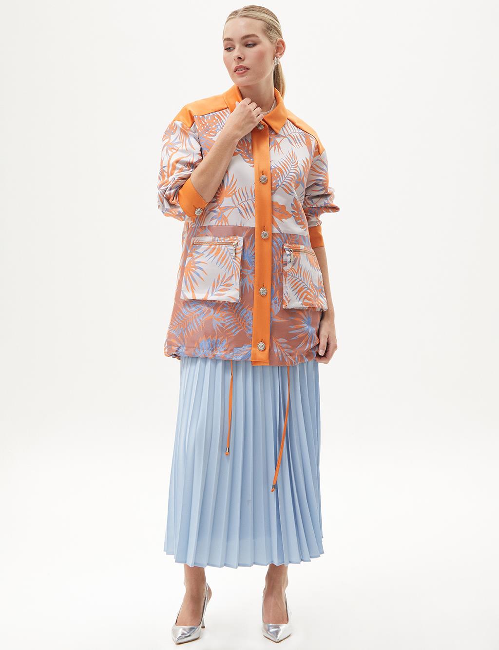 Floral Pattern Jacquard Jacket Orange