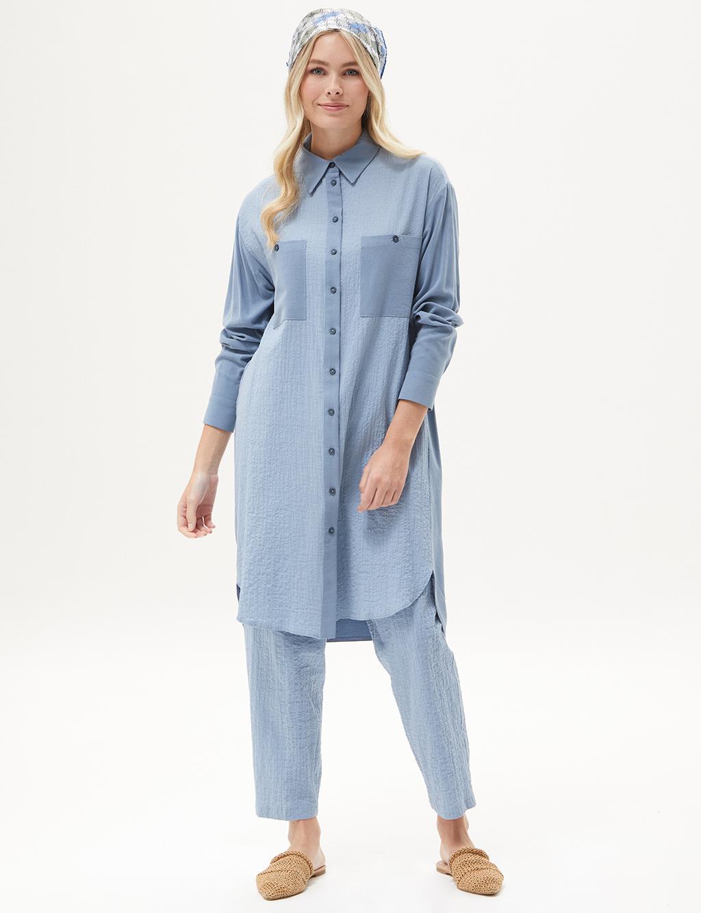 Fabric Mixed Poplin Tunic Crown Blue