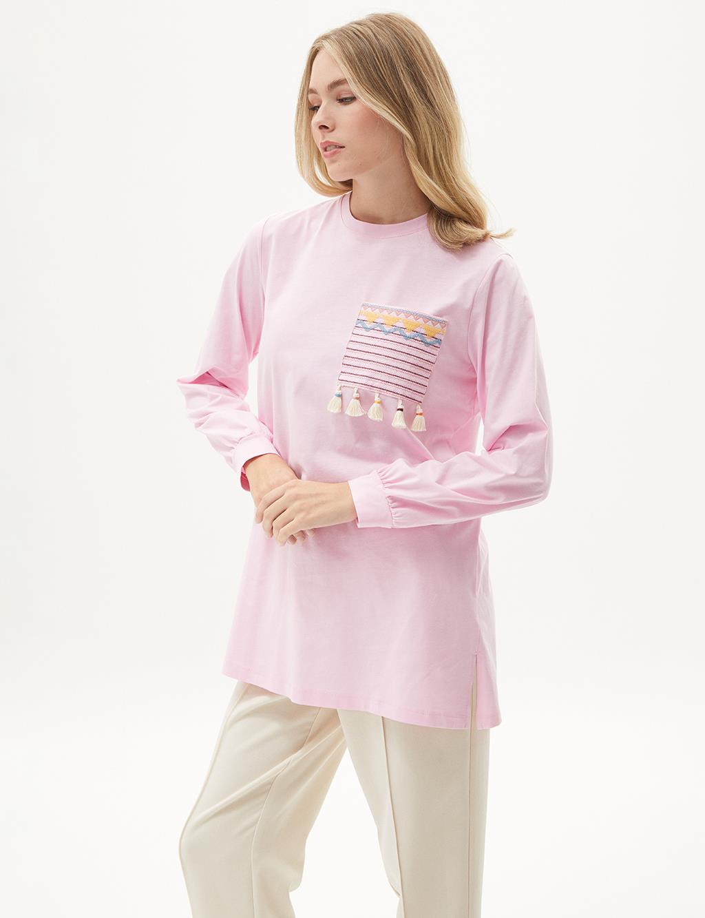 Püskül Detaylı Sweatshirt Şeker Pembe