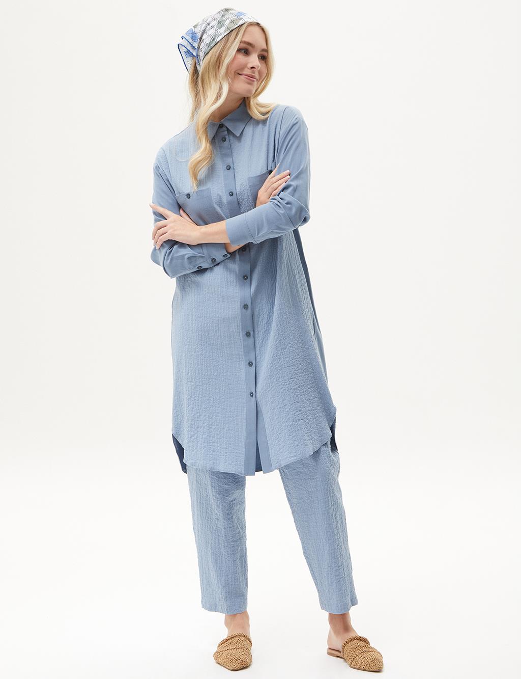 Fabric Mixed Poplin Tunic Crown Blue