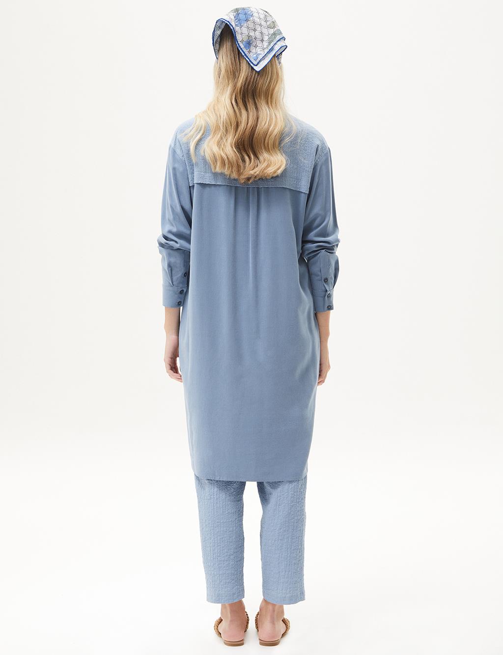 Fabric Mixed Poplin Tunic Crown Blue